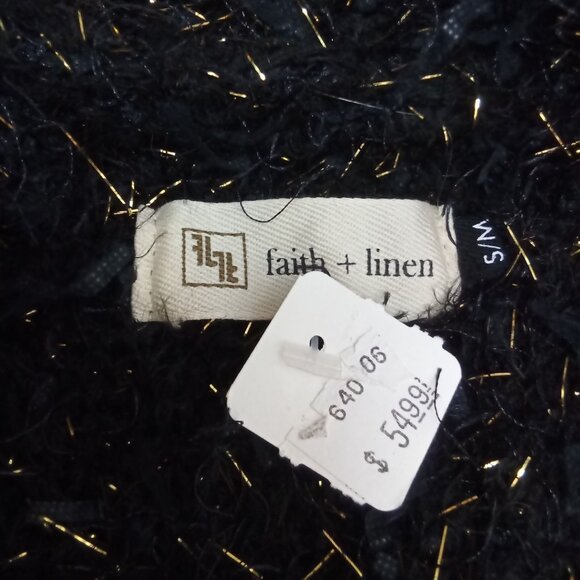 Faith + Linen Black & Metallic Gold Shaggy Eyelash Cardigan Sweater S/M - Picture 6 of 9